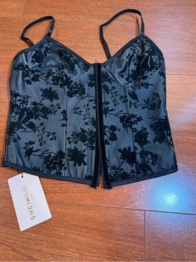 NWT, SHEIN Black Floral Velvet Burnout Corset Cami
